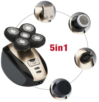 5-in-1 Rechargeable Electric Shaver for Men – Beard, Nose, and Head Trimmer